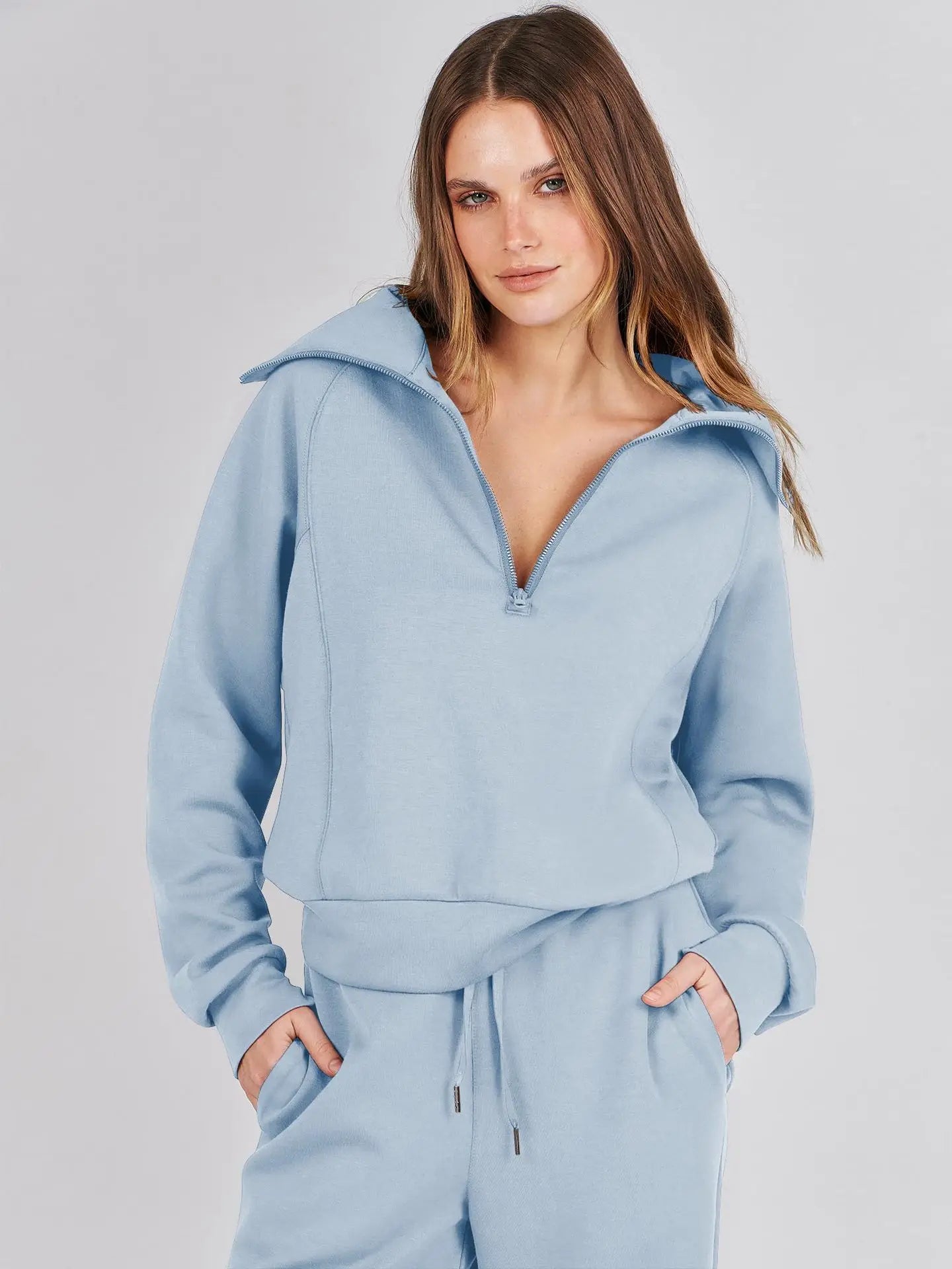 2025 Autumn/Winter Casual 2-Piece Set Long Sleeve Sweatshirt Bell Bottoms Sports Suit Zippered Tracksuit Amazon Style