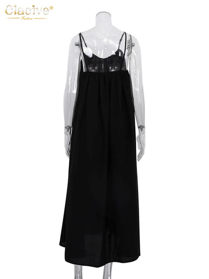 Summer Loose Black Women'S Dress 2023 Fashion Strap Sleeveless Ankle-Length Dresses Elegant Backless Female Sundress