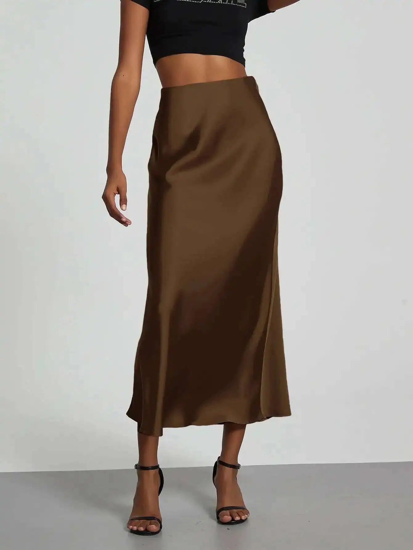 28 Colors New 2026 Women'S Elegant High Waist Satin Long Skirts Female Summer Solid Color Faldas Fashion Women Skirts KBA3