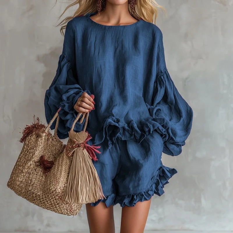 2 Pieces Set Sexy 2026 Summer Autumn Fashion Women Set Female Tops Brown Long Sleeve Tops and Shorts Suit Matching Outfit