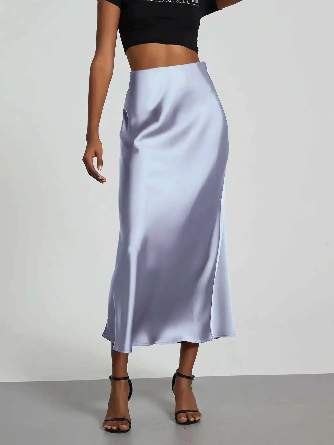 28 Colors New 2026 Women'S Elegant High Waist Satin Long Skirts Female Summer Solid Color Faldas Fashion Women Skirts KBA3