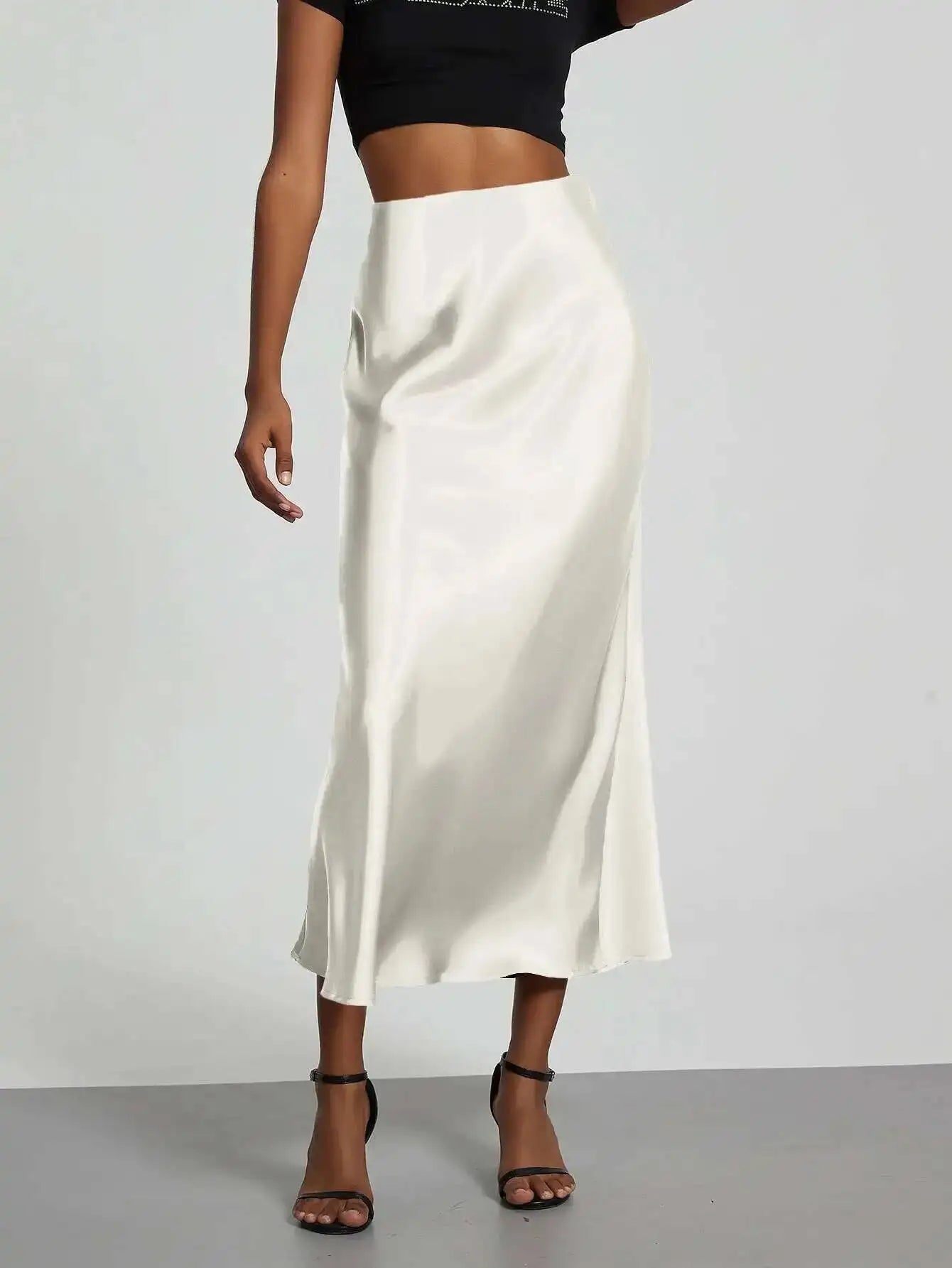 28 Colors New 2026 Women'S Elegant High Waist Satin Long Skirts Female Summer Solid Color Faldas Fashion Women Skirts KBA3