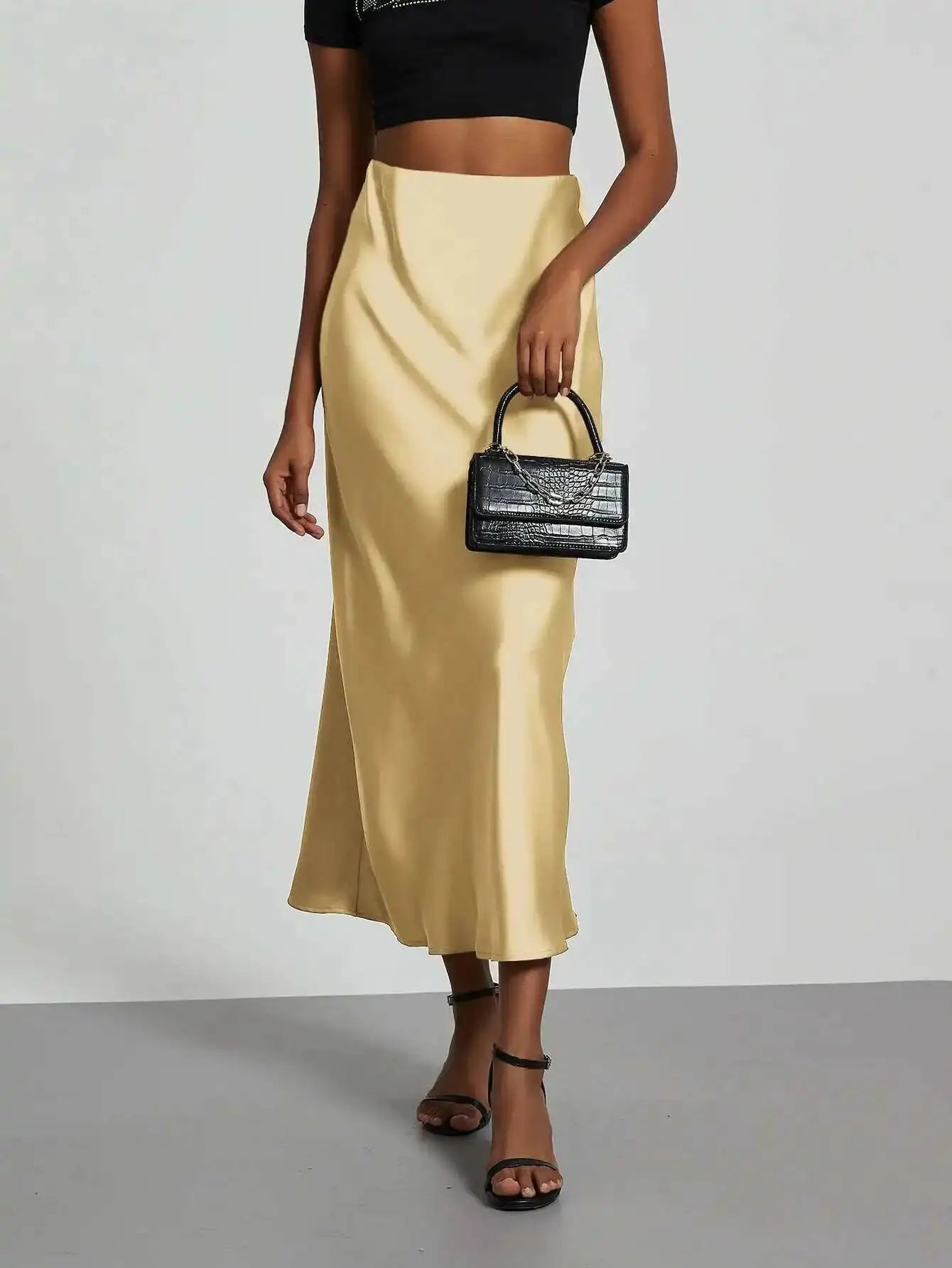 28 Colors New 2026 Women'S Elegant High Waist Satin Long Skirts Female Summer Solid Color Faldas Fashion Women Skirts KBA3