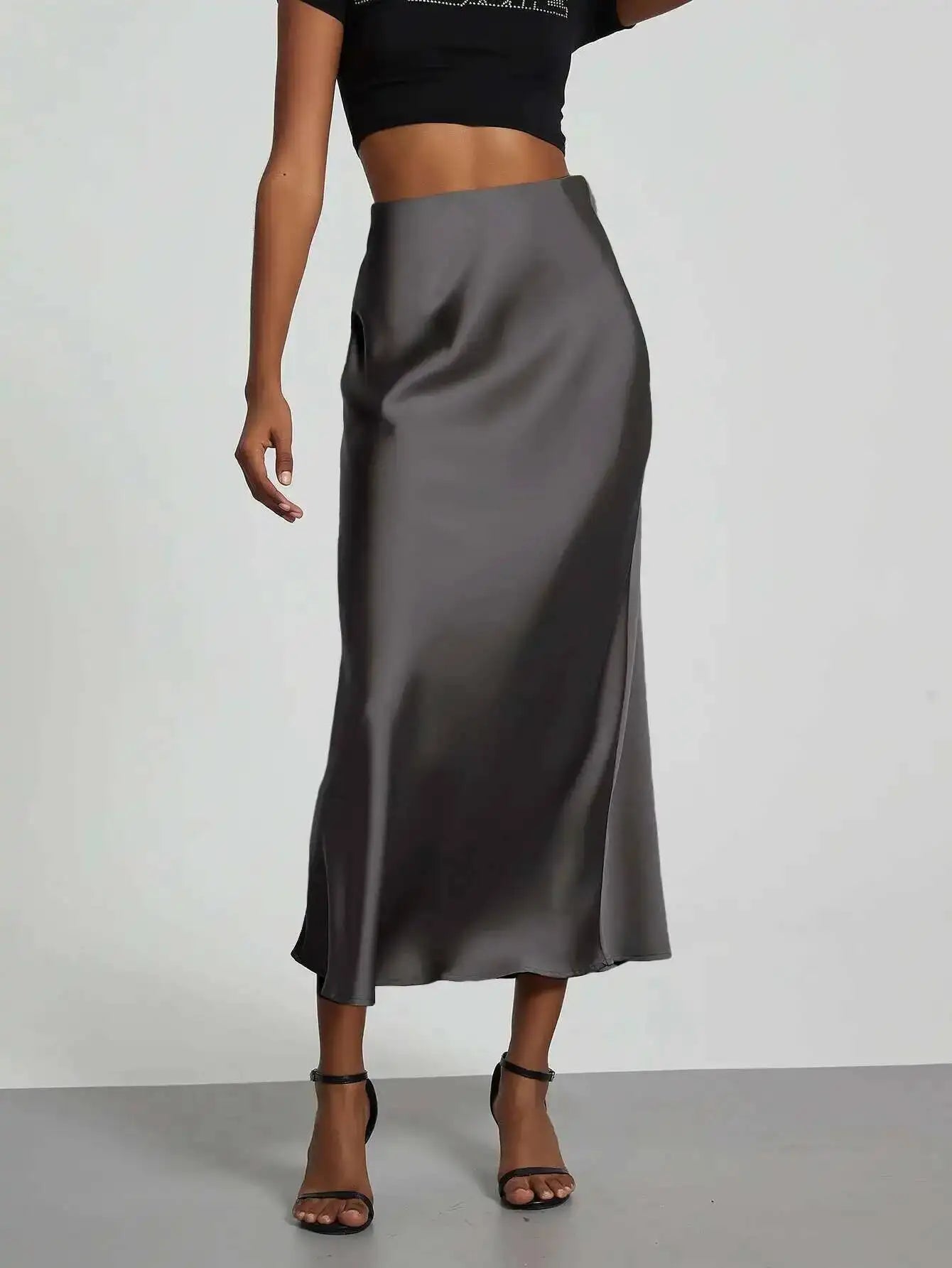 28 Colors New 2026 Women'S Elegant High Waist Satin Long Skirts Female Summer Solid Color Faldas Fashion Women Skirts KBA3