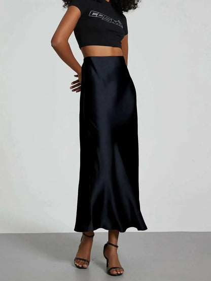 28 Colors New 2026 Women'S Elegant High Waist Satin Long Skirts Female Summer Solid Color Faldas Fashion Women Skirts KBA3