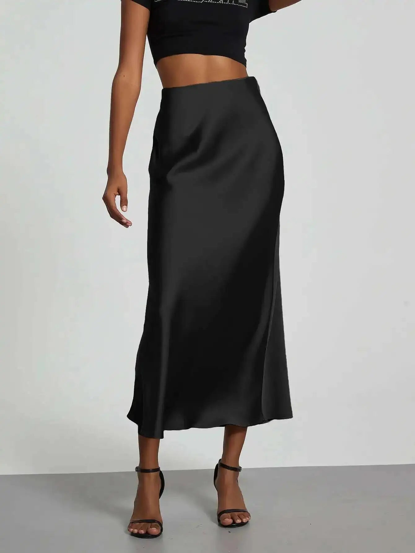 28 Colors New 2026 Women'S Elegant High Waist Satin Long Skirts Female Summer Solid Color Faldas Fashion Women Skirts KBA3