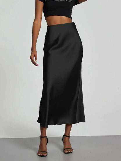 28 Colors New 2026 Women'S Elegant High Waist Satin Long Skirts Female Summer Solid Color Faldas Fashion Women Skirts KBA3