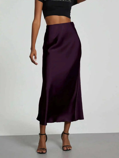 28 Colors New 2026 Women'S Elegant High Waist Satin Long Skirts Female Summer Solid Color Faldas Fashion Women Skirts KBA3