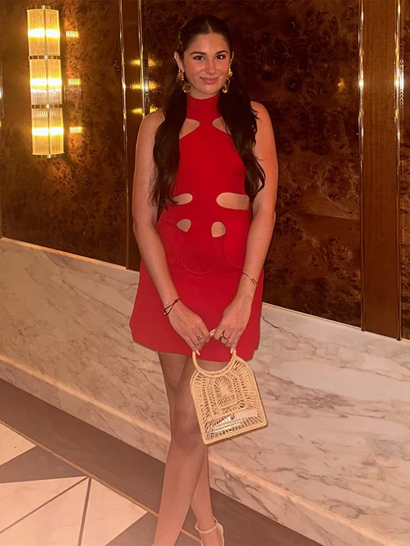 Elegant Halter Women'S Dress Sleeveless Hollow Out Hip Package Lady Mini Dresses 2026 Spring Summer Chic Female Robe Holiday