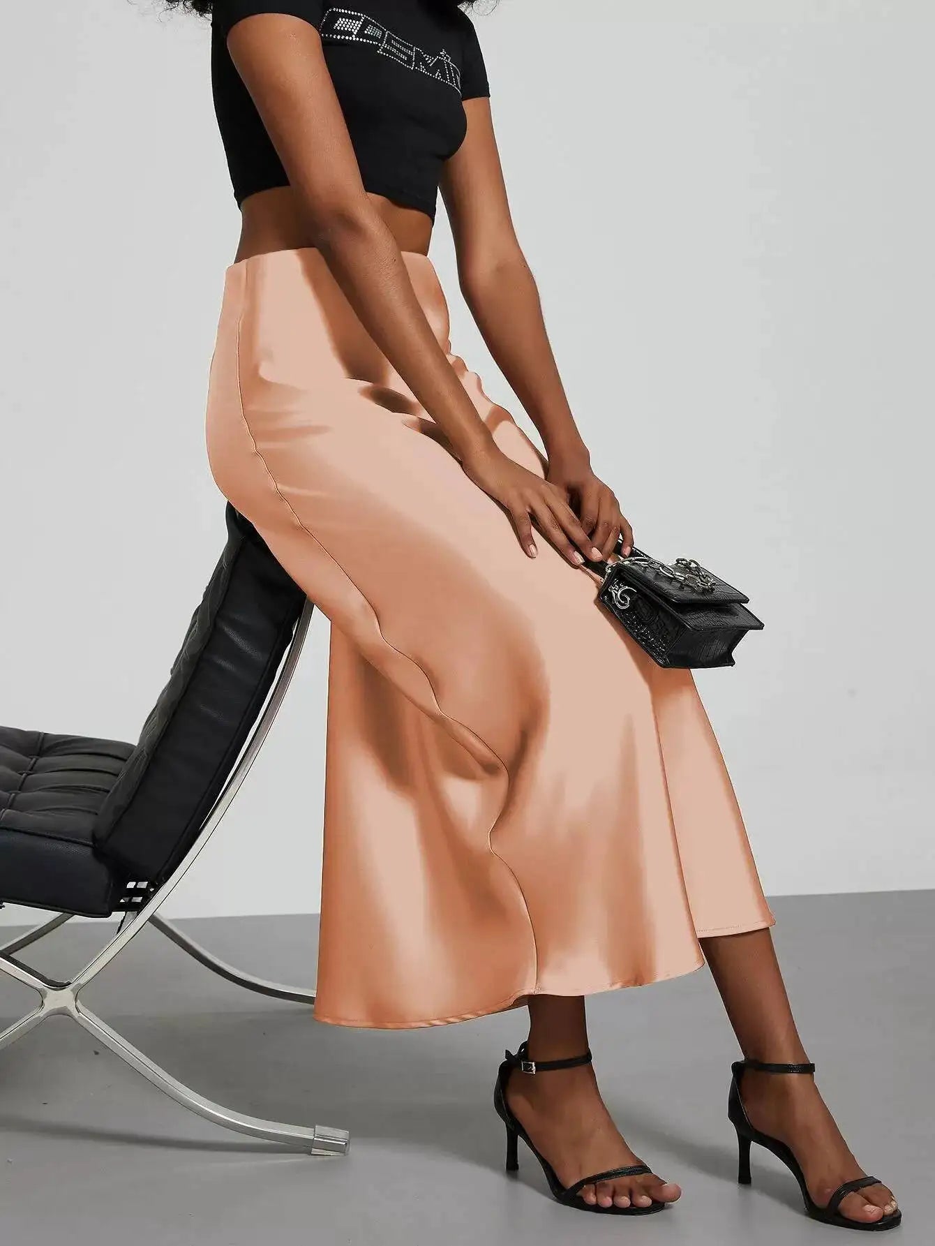 28 Colors New 2026 Women'S Elegant High Waist Satin Long Skirts Female Summer Solid Color Faldas Fashion Women Skirts KBA3