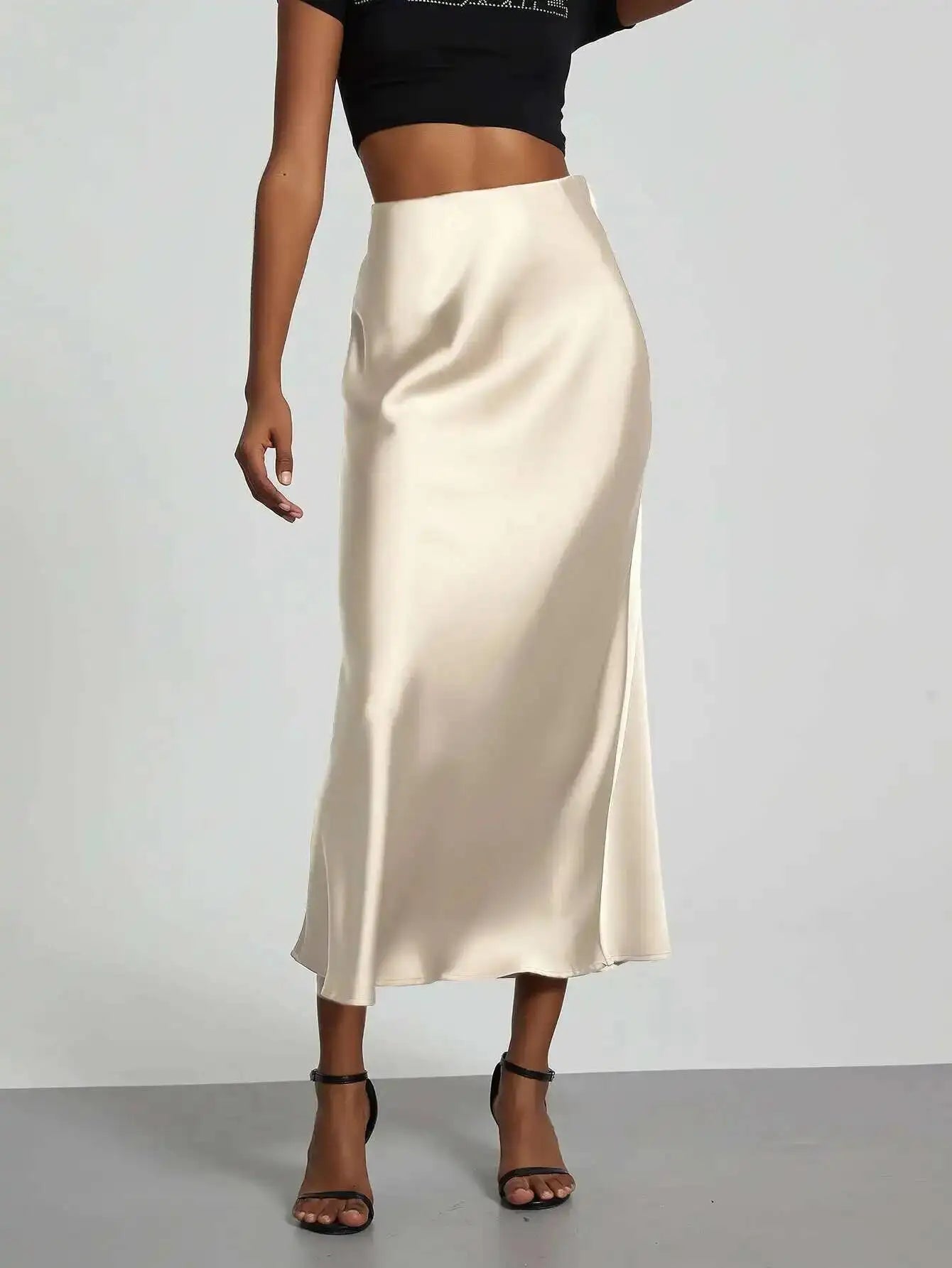 28 Colors New 2026 Women'S Elegant High Waist Satin Long Skirts Female Summer Solid Color Faldas Fashion Women Skirts KBA3