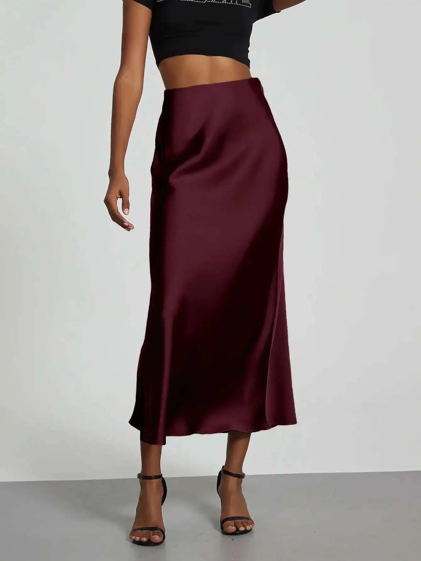 28 Colors New 2026 Women'S Elegant High Waist Satin Long Skirts Female Summer Solid Color Faldas Fashion Women Skirts KBA3