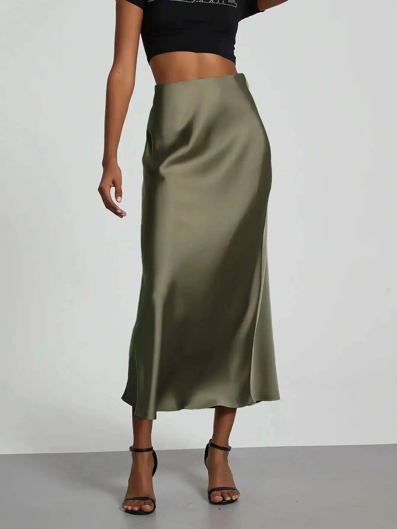 28 Colors New 2026 Women'S Elegant High Waist Satin Long Skirts Female Summer Solid Color Faldas Fashion Women Skirts KBA3