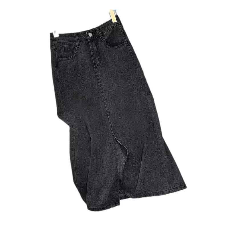 Light Blue Denim A-Line Skirt High Waist Slimming Split Summer 2023 Women'S Faion Long Skirt Casual Sli Trendy