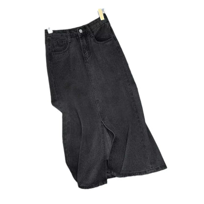 Light Blue Denim A-Line Skirt High Waist Slimming Split Summer 2023 Women'S Faion Long Skirt Casual Sli Trendy