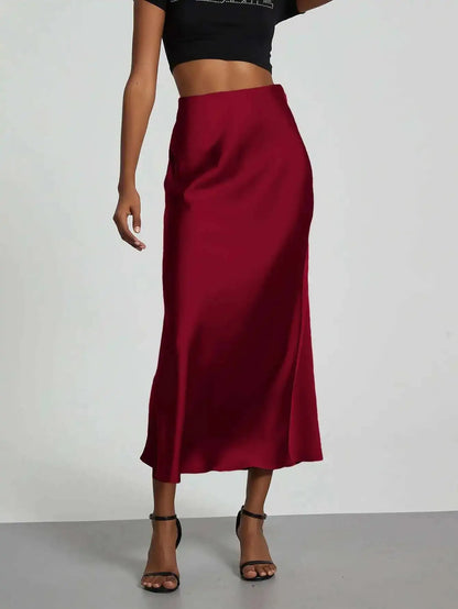 28 Colors New 2026 Women'S Elegant High Waist Satin Long Skirts Female Summer Solid Color Faldas Fashion Women Skirts KBA3