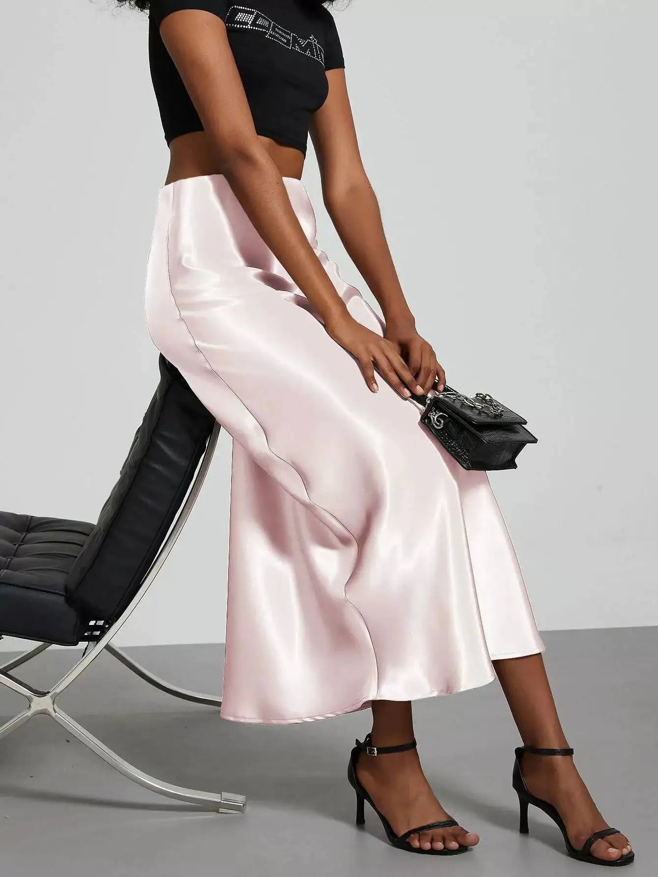 28 Colors New 2026 Women'S Elegant High Waist Satin Long Skirts Female Summer Solid Color Faldas Fashion Women Skirts KBA3