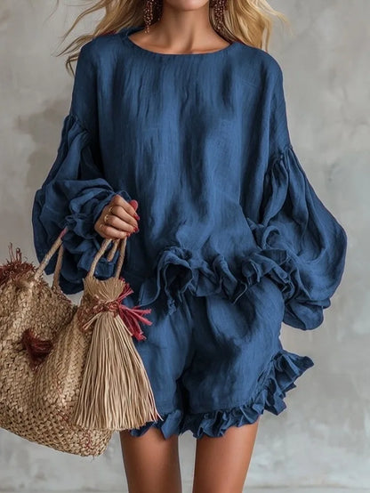 2 Pieces Set Sexy 2026 Summer Autumn Fashion Women Set Female Tops Brown Long Sleeve Tops and Shorts Suit Matching Outfit
