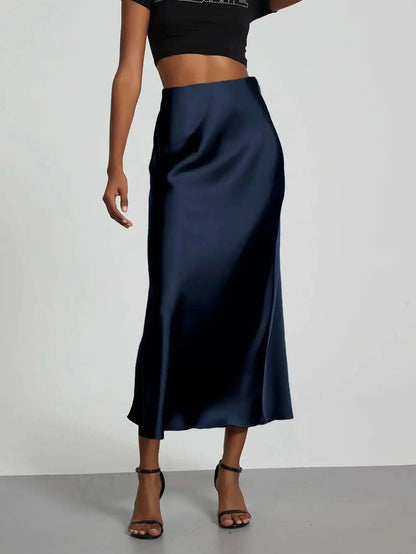28 Colors New 2026 Women'S Elegant High Waist Satin Long Skirts Female Summer Solid Color Faldas Fashion Women Skirts KBA3