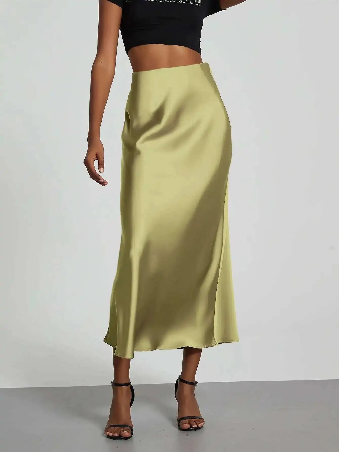 28 Colors New 2026 Women'S Elegant High Waist Satin Long Skirts Female Summer Solid Color Faldas Fashion Women Skirts KBA3