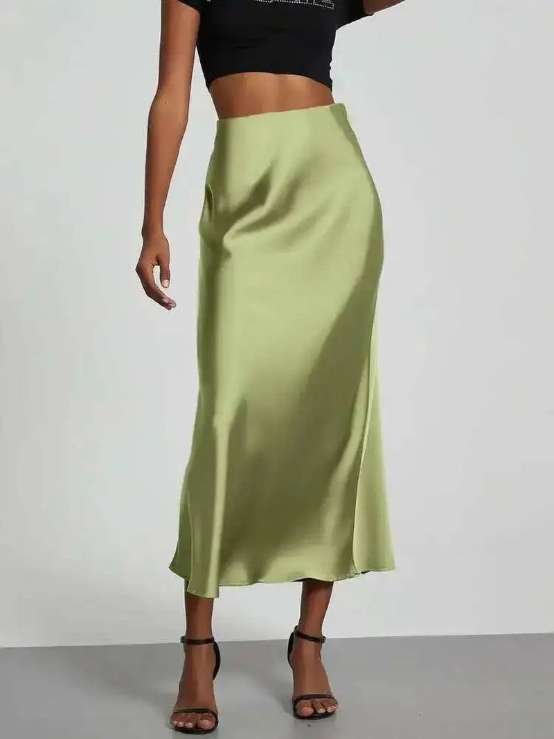 28 Colors New 2026 Women'S Elegant High Waist Satin Long Skirts Female Summer Solid Color Faldas Fashion Women Skirts KBA3