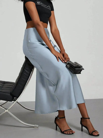 28 Colors New 2026 Women'S Elegant High Waist Satin Long Skirts Female Summer Solid Color Faldas Fashion Women Skirts KBA3