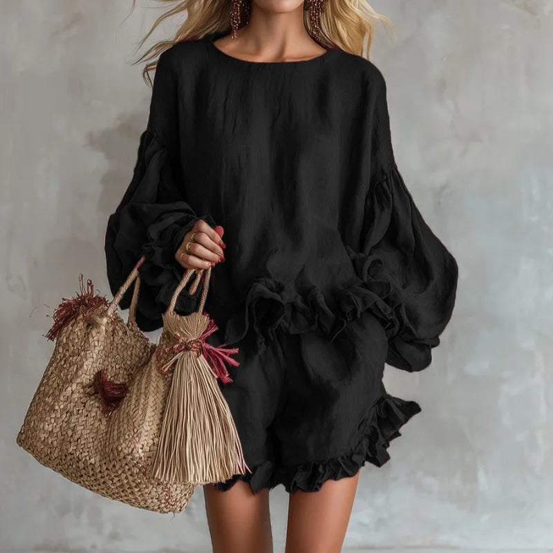 2 Pieces Set Sexy 2026 Summer Autumn Fashion Women Set Female Tops Brown Long Sleeve Tops and Shorts Suit Matching Outfit