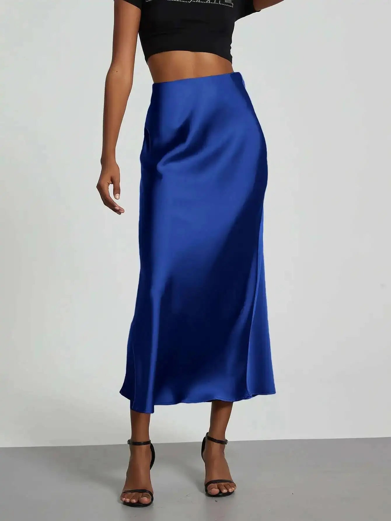 28 Colors New 2026 Women'S Elegant High Waist Satin Long Skirts Female Summer Solid Color Faldas Fashion Women Skirts KBA3