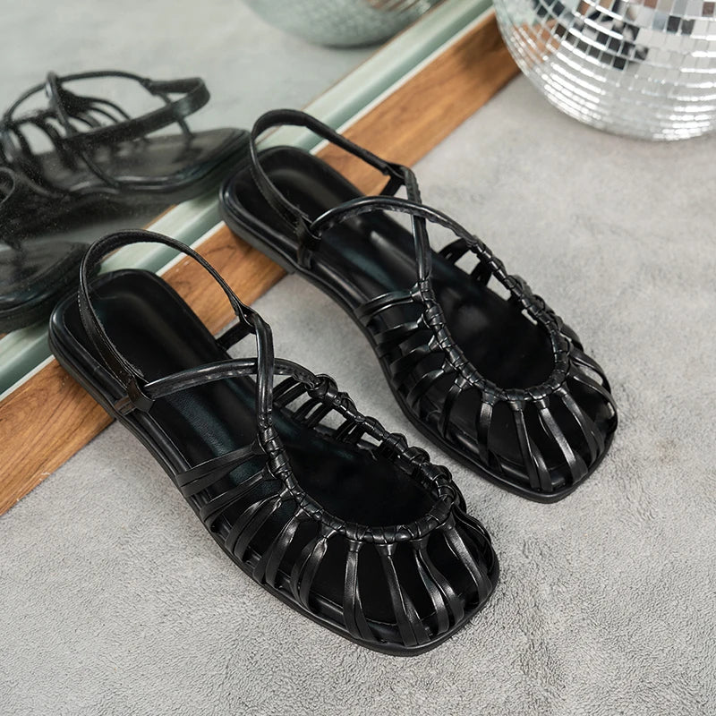 New Summer Gladiator Weave Sandals for Women Elegant Dress Shoes Beach Vacation Ladies Flats Sandalias