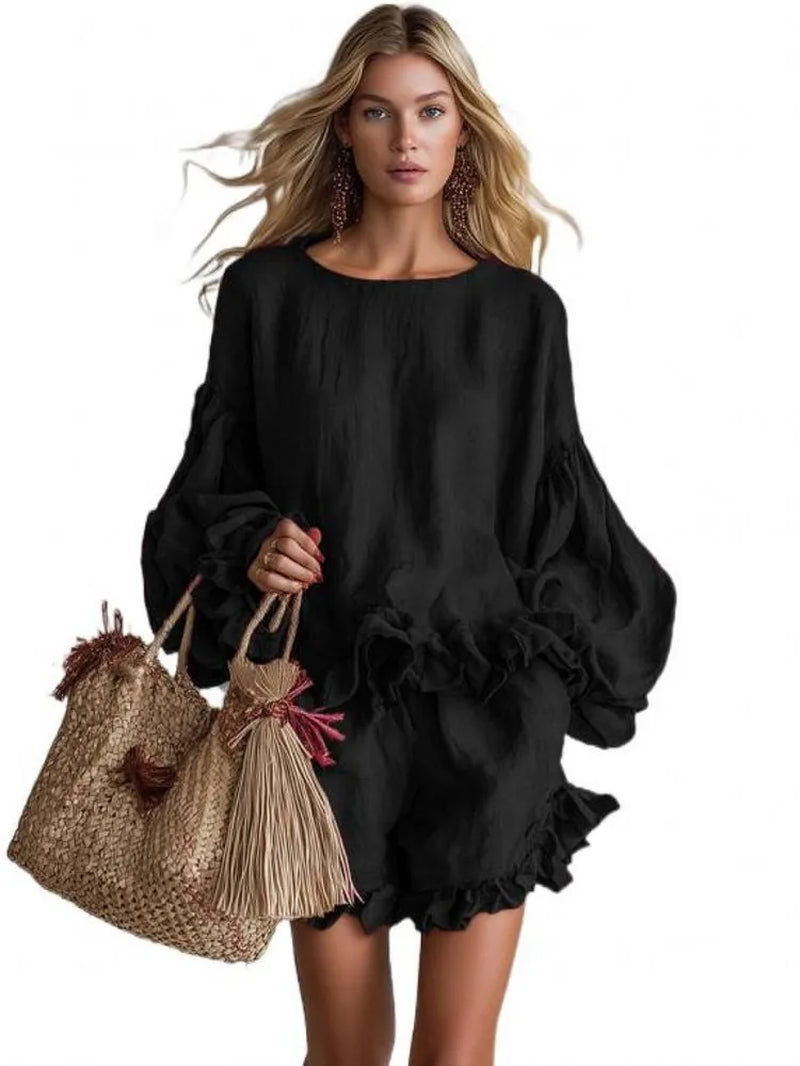 2 Pieces Set Sexy 2026 Summer Autumn Fashion Women Set Female Tops Brown Long Sleeve Tops and Shorts Suit Matching Outfit