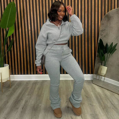 Solid Casual Tracksuits Set Women Two Piece Set Sporty Long Sleeve Sweatshirt Top and Sweatpants Joggers Workout Sweatsuits