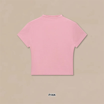 JMD New 2026 Summer Women 210Gsm Mockneck T Shirt Hotsweet Girls Lady Solid Bottoming Shirt Basic T-Shirts Tees QH0026