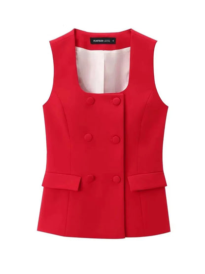 Women 2 Pieces Sets New Fashion Office Vest Top+Split Straight Leg Pants Women'S Suit Formal Two Piece Set Women Outfit