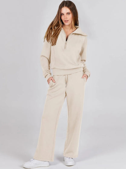 2025 Autumn/Winter Casual 2-Piece Set Long Sleeve Sweatshirt Bell Bottoms Sports Suit Zippered Tracksuit Amazon Style