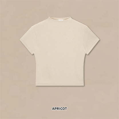 JMD New 2026 Summer Women 210Gsm Mockneck T Shirt Hotsweet Girls Lady Solid Bottoming Shirt Basic T-Shirts Tees QH0026