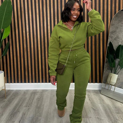 Solid Casual Tracksuits Set Women Two Piece Set Sporty Long Sleeve Sweatshirt Top and Sweatpants Joggers Workout Sweatsuits