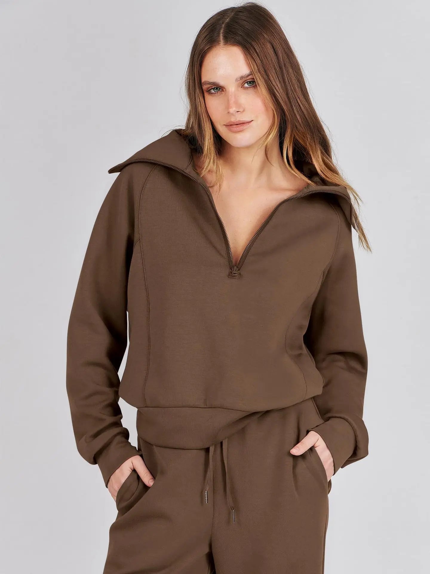 2025 Autumn/Winter Casual 2-Piece Set Long Sleeve Sweatshirt Bell Bottoms Sports Suit Zippered Tracksuit Amazon Style