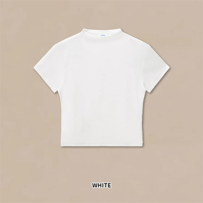 JMD New 2026 Summer Women 210Gsm Mockneck T Shirt Hotsweet Girls Lady Solid Bottoming Shirt Basic T-Shirts Tees QH0026