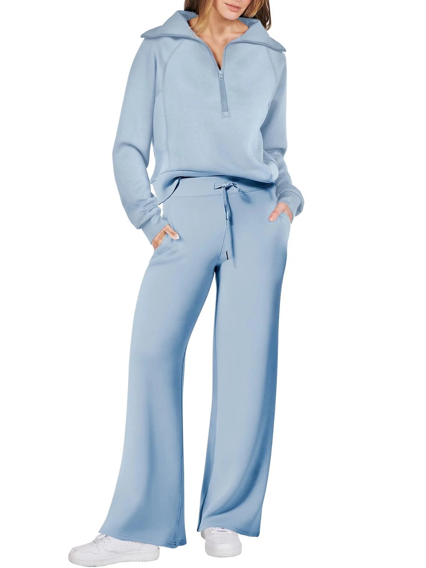 2025 Autumn/Winter Casual 2-Piece Set Long Sleeve Sweatshirt Bell Bottoms Sports Suit Zippered Tracksuit Amazon Style