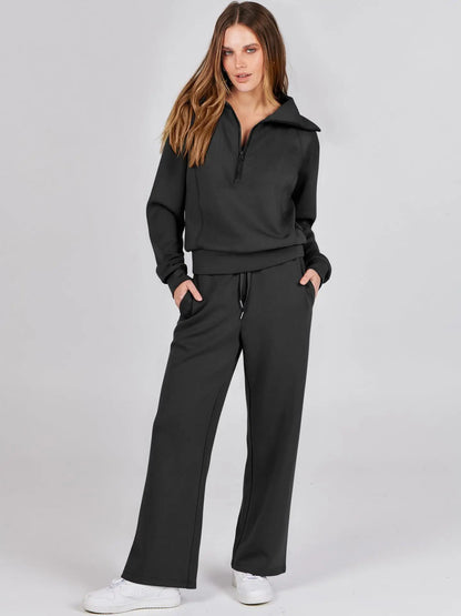 2025 Autumn/Winter Casual 2-Piece Set Long Sleeve Sweatshirt Bell Bottoms Sports Suit Zippered Tracksuit Amazon Style