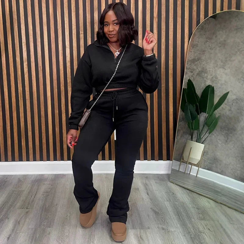 Solid Casual Tracksuits Set Women Two Piece Set Sporty Long Sleeve Sweatshirt Top and Sweatpants Joggers Workout Sweatsuits