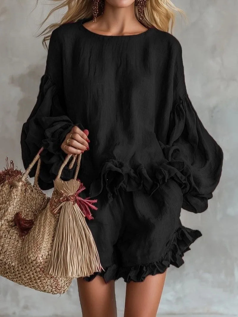 2 Pieces Set Sexy 2026 Summer Autumn Fashion Women Set Female Tops Brown Long Sleeve Tops and Shorts Suit Matching Outfit
