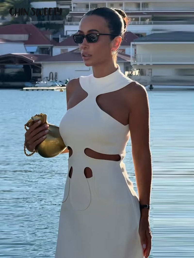 Elegant Halter Women'S Dress Sleeveless Hollow Out Hip Package Lady Mini Dresses 2026 Spring Summer Chic Female Robe Holiday