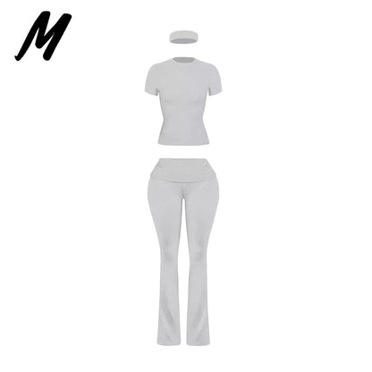Women'S Custom Logo Short Sleeve T-Shirt Flared Hem Pants Two-Piece Set Regular Fit Sports Casual Spring/Summer Spandex/Cotton