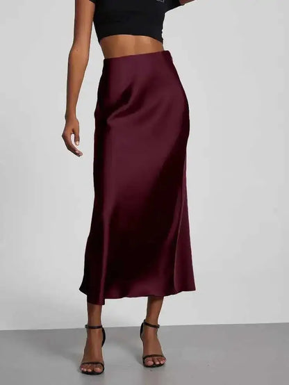 28 Colors New 2026 Women'S Elegant High Waist Satin Long Skirts Female Summer Solid Color Faldas Fashion Women Skirts KBA3