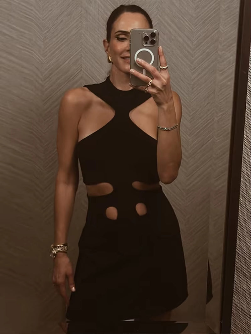 Elegant Halter Women'S Dress Sleeveless Hollow Out Hip Package Lady Mini Dresses 2026 Spring Summer Chic Female Robe Holiday