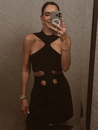 Elegant Halter Women'S Dress Sleeveless Hollow Out Hip Package Lady Mini Dresses 2026 Spring Summer Chic Female Robe Holiday