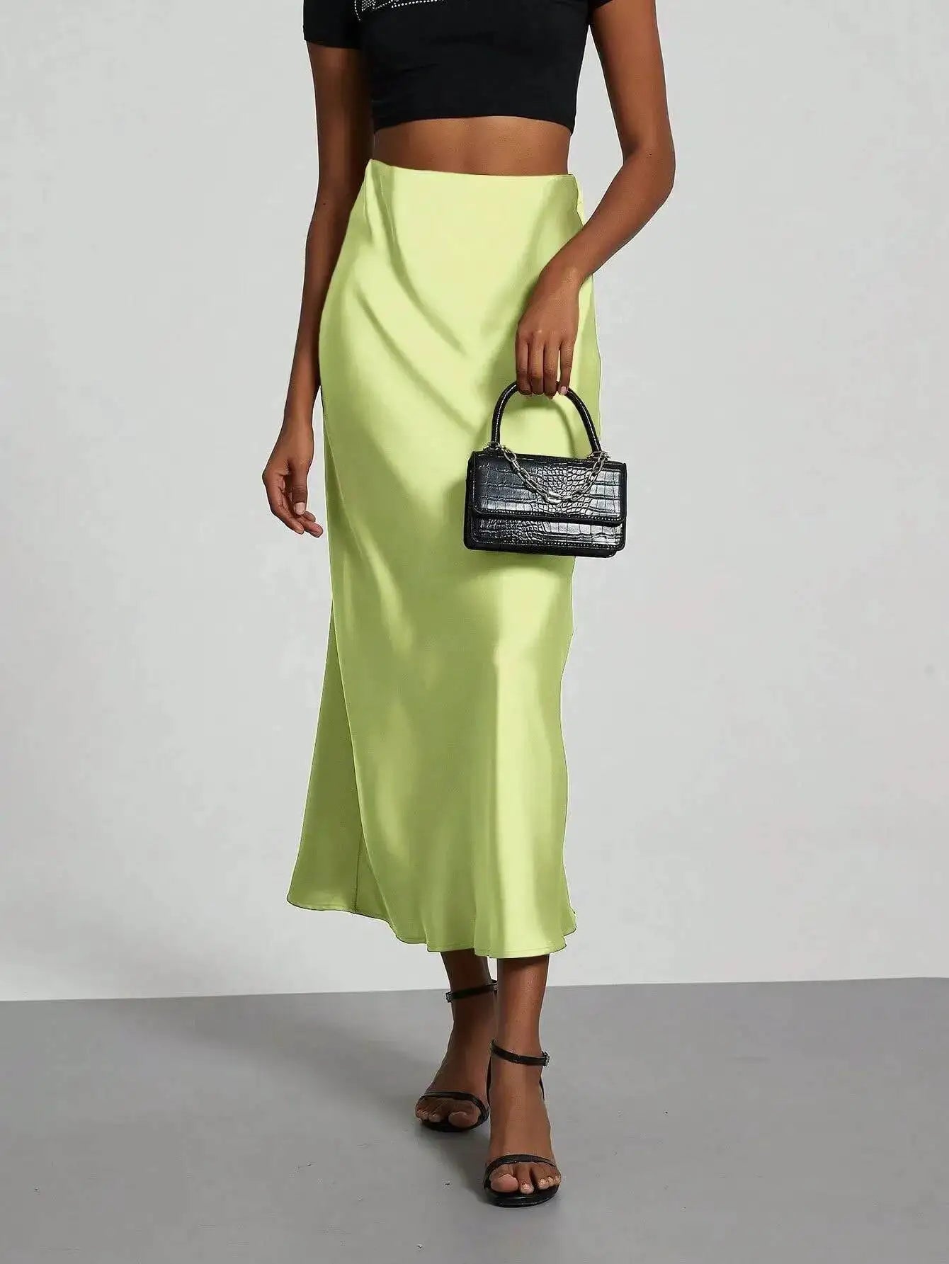 28 Colors New 2026 Women'S Elegant High Waist Satin Long Skirts Female Summer Solid Color Faldas Fashion Women Skirts KBA3