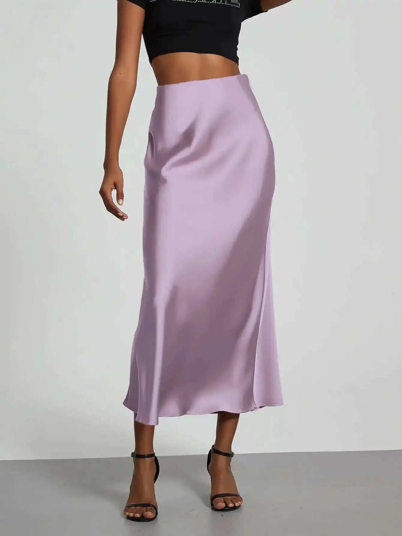 28 Colors New 2026 Women'S Elegant High Waist Satin Long Skirts Female Summer Solid Color Faldas Fashion Women Skirts KBA3