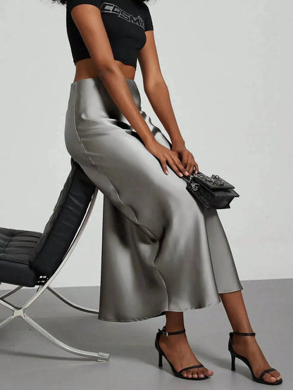 28 Colors New 2026 Women'S Elegant High Waist Satin Long Skirts Female Summer Solid Color Faldas Fashion Women Skirts KBA3